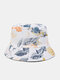 Unisex Cotton Overlay Contrast Colors Leaves Flower Print Double-sided Wearable Foldable Fashion Sunshade Bucket Hat - White