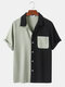 Mens Patchwork & Stripes Print Casual Light Chest Pocket Shirts - Green