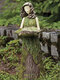 1 PC Forest Girl Stump Type Sherwood Fern Fairy Statuary With Bird Feeder Resin Ornament Outdoor Garden Statue - #01