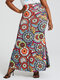 Floral Geometric Print High Waist Buttocks Long Skirt - Multicolor#1