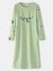 قميص نوم حريمي Plus مطبوع عليه أفوكادو برسومات كرتونية من القطن برقبة دائرية فضفاضة ملابس منزلية مريحة - أخضر