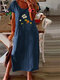 Casual Flowers Print Short Sleeve Plus Size Split Dress - Navy