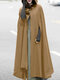 Women Solid Color Button Design Hooded Cloak Coat - Khaki