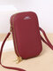 Women Faux Leather Fashion Touch Screen Mini Crossbody Bag Phone Bag - Wine Red