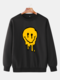 Mens Funny Smile Face Chest Print Solid Casual Loose Pullover Sweatshirts - Black