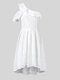 Irregular Ruffle Solid Sleeveless Elegant High-low Lace Dress - White