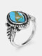 Vintage Alloy Turquoise Leaves-shape Ring For Women - Blue