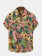 Mens Tropical Leaf Print Chest Pocket Short Sleeve Shirts - Green