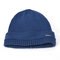 Men Solid Color Knit Plus Velvet Fashion Beanie Hat Outdoor Travel Keep Warm Windproof Ski Cap - Blue