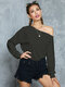 Solid Long Sleeve One Shoulder Casual Women Sweatshirt - Dark Gray