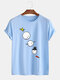 Mens Christmas Cartoon Snowman Print Round Neck Casual Short Sleeve T-Shirts - Blue