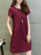 Front Open Solid Color Maternity Comfy Nursing Dresses - Wine Red