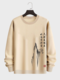 Mens Chinese Mountain Ink Print Crew Neck Pullover Sweatshirts - Apricot
