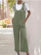 Casual Adjustable Strap Wide Leg Plus Size Jumpsuit with Pocket - Green