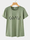 Letters Print Short Sleeve O-neck Casual T-Shirt For Women - Green