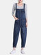 Casual Denim Pockets Rompers For Women - Blue