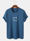 Mens 100% Cotton Grimace Print Crew Neck Street Short Sleeve T-Shirts - Dark Blue