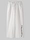 Flower Embroidery Drawstring Elastic Casual Pants For Women - White