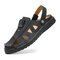 Men Closed Toe Two Ways Wearing Hand Stitching Microfiber Leather Sandals - Black