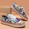 Large Size Women Folkways Printing Comfy Wearable Casual Chunky Low top Flats - Purple