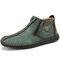Menico Men Hand Stitching Leather Non Slip Side Zipper Soft Sole Casual Boots - Green