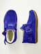 Plus Size Women Comfy Suede Warm Lining Belt Buckle Ankle Boots - Blue