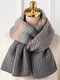 Women Artificial Wool Acrylic Mixed Color Knitted Color-match Thickened Fashion Warmth Scarf - Pink Gray