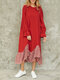 Plaid Print Patchwork Irregular Long Sleeve Maxi Dress For Women - Red