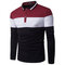 Mens Hit Color Casual Golf Shirt Printed Turn-down Collar Long Sleeve Cotton Tops - #02