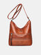 Women Faux Soft Leather Back Anti-Theft Pocket Tote Bucket Bag Fashion Simple Large Capacity Crossbody Bag - Dark Brown