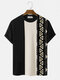 Mens Geometric Pattern Color Block Patchwork Knit Short Sleeve T-Shirts - Black