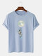 Mens Astronaut Moon Print 100% Cotton Casual Short Sleeve T-Shirts - Blue
