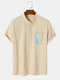 Mens Contrast Chest Pocket Cotton Short Sleeve Henley Shirts - Apricot