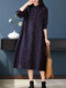 Stand Collar Long Sleeve Floral Print Vintage Dress For Women - Navy