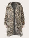 Plus Size Casual Leopard Print Fluffy Loose Hooded Coat - Khaki