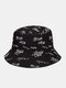 Unisex Cotton Double-sided Wearable Letter Graffiti Pattern All-match Sunscreen Bucket Hat - Black