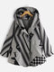 Casual Print Geometric Horn Button Winter Hooded Coat - Grey