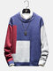 Mens Casual Patchwork Round Neck Loose Fit Sweater - Blue