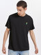 Mens Sunflower Chest Embroidery Cotton Casual Short Sleeve Black T-Shirts - Black
