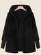 Solid Plush Long Sleeve Hooded Coat For Women - Black