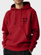 Mens Smile Face Print Kangaroo Pocket Casual Drawstring Hoodies - Red