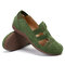 Women Casual Hollow Stitching Comfy Elastic Band Round Toe Suede Flats - Green