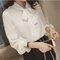 New White Shirt Wild Loose Bow Top With Chiffon Shirt Female Long Sleeves - White