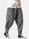 Mens Winter Wild Chinese Style Casual Soild Color Drawstring Thick Harem Pants - Gray