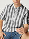 Mens Striped Half Button Casual Short Sleeve Henley Shirt - Black