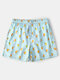 Pineapple Banana Cactus Printed Shorts Drawstirng Quick Drying Swim Trunks With Pockets - Green