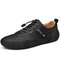 Men Microfiber Leather Lace-up Stitching Soft Casual Driving Shoes - Black
