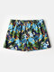 Hawaii Floral Leaves & Lemon Print Swim Shorts Drawstring Pockets Lightweight Board Shorts - Blue