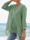 V-neck Solid Color High Low Plus Size Blouse - Green