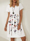 Casual Floral Printed V-neck Short Sleeve Midi Dress - White